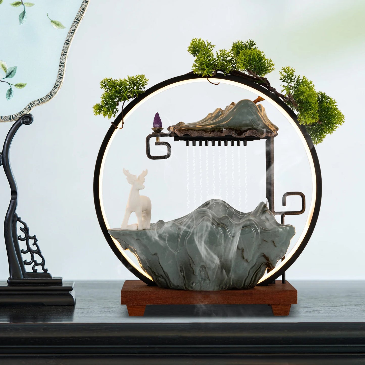 Bymaocar Tabletop LED Waterfall Fountain With Mist Maker