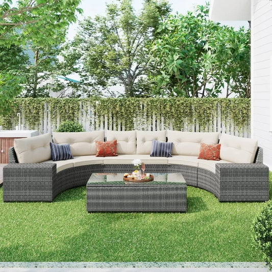 8-Pieces Outdoor Wicker Round Sofa Set All Weather