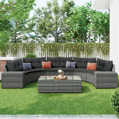 8-Pieces Outdoor Wicker Round Sofa Set All Weather