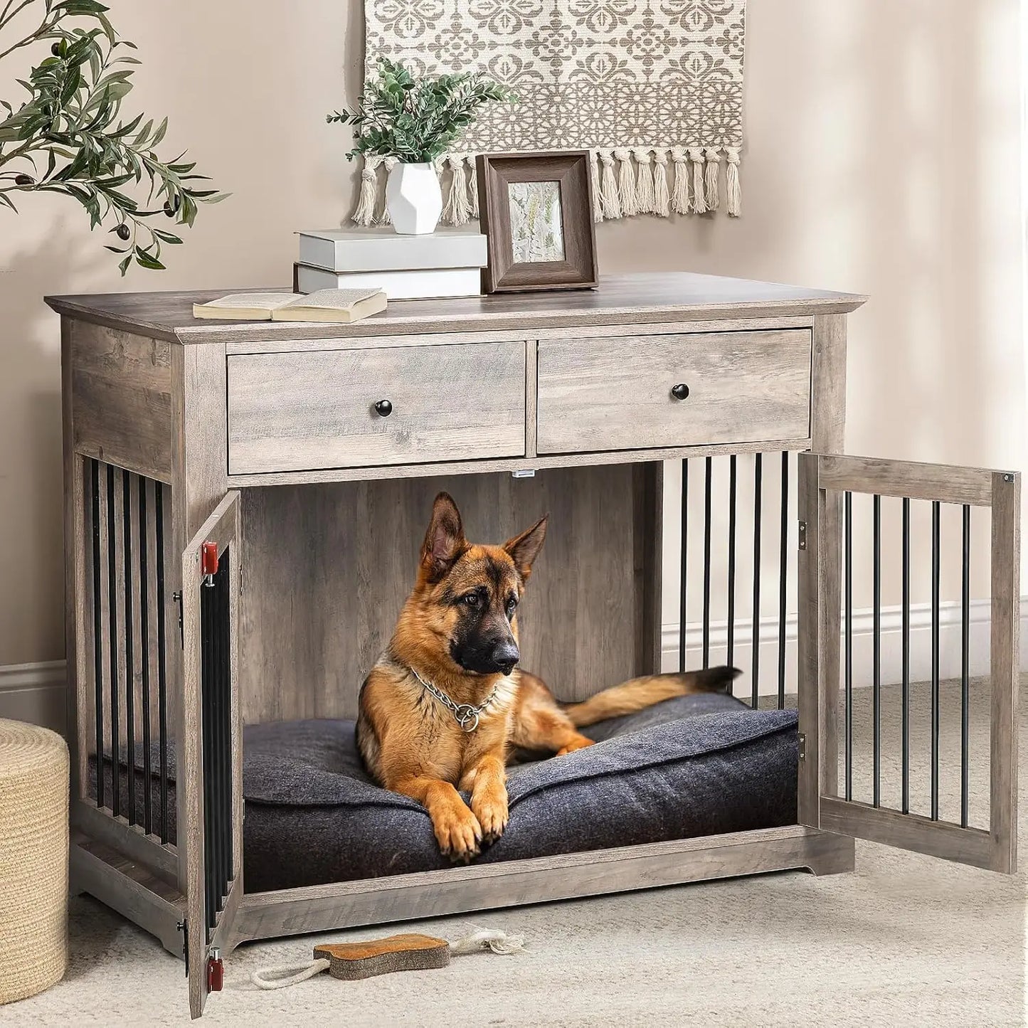 Huanzhuang Wooden Dog Crate Furniture with Storage Drawers