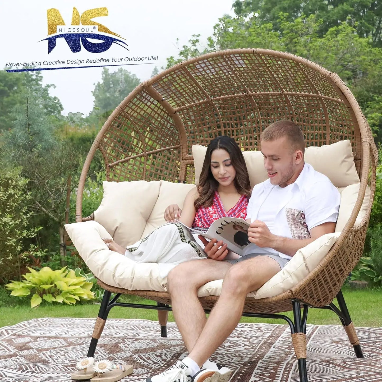 XMSJ Double Egg Chair Indoor Outdoor Loveseat for Two