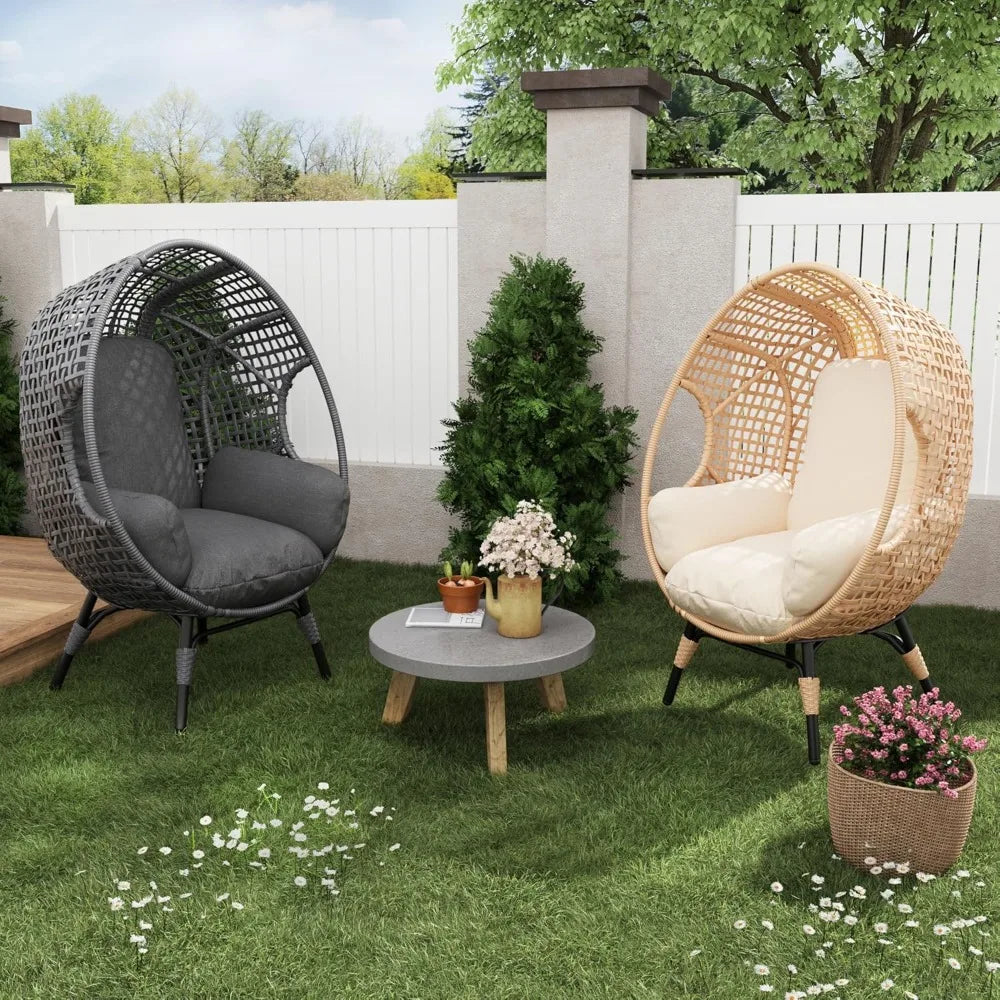 Outdoor Egg Chair Wicker Basket Lounger with Cushion