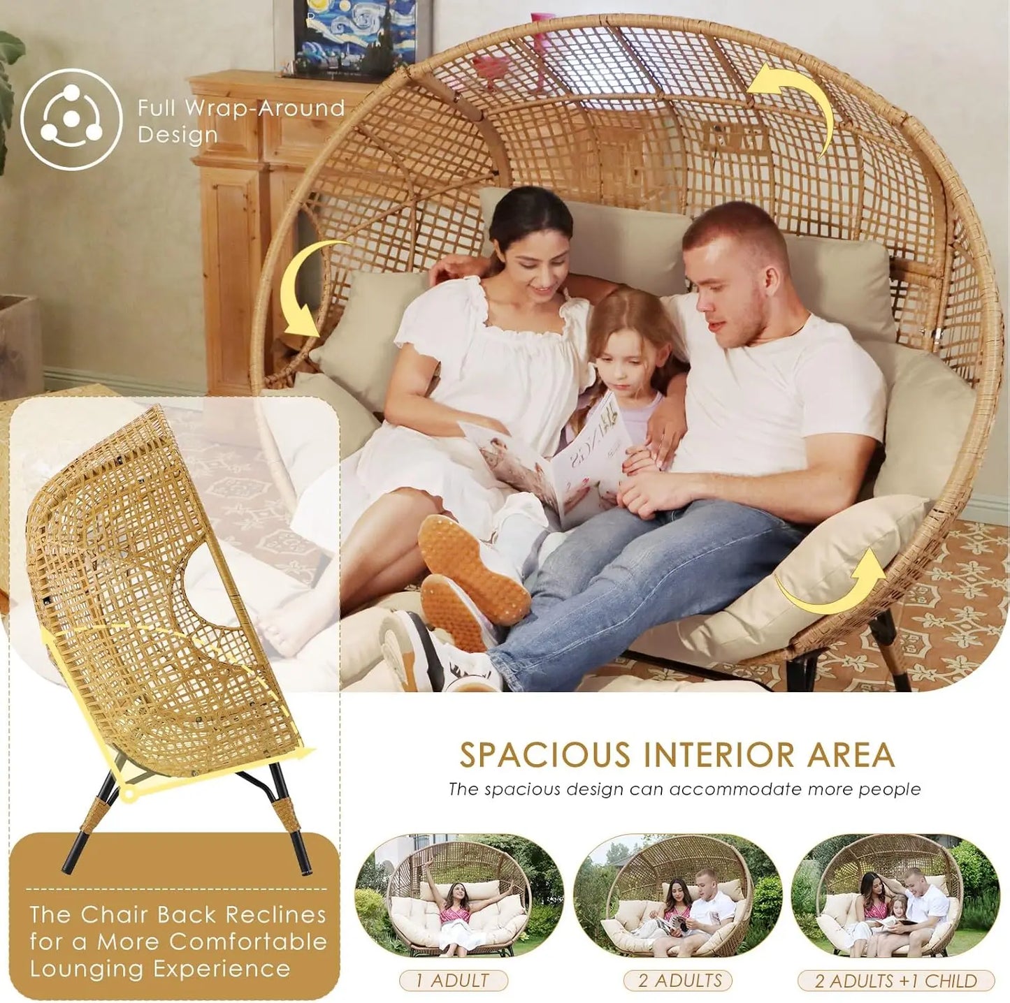 XMSJ Double Egg Chair Indoor Outdoor Loveseat for Two