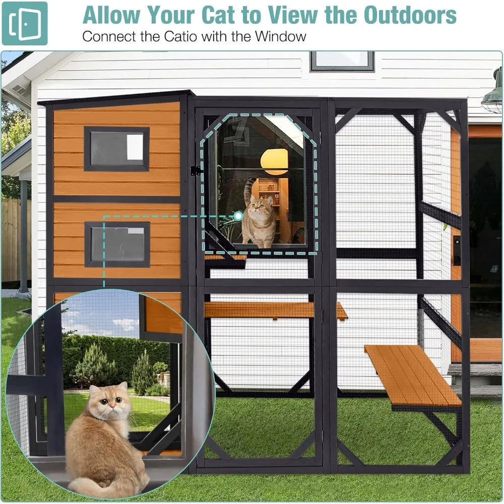 Color Outdoor Cat House Four Tier Wooden Catio Shelter