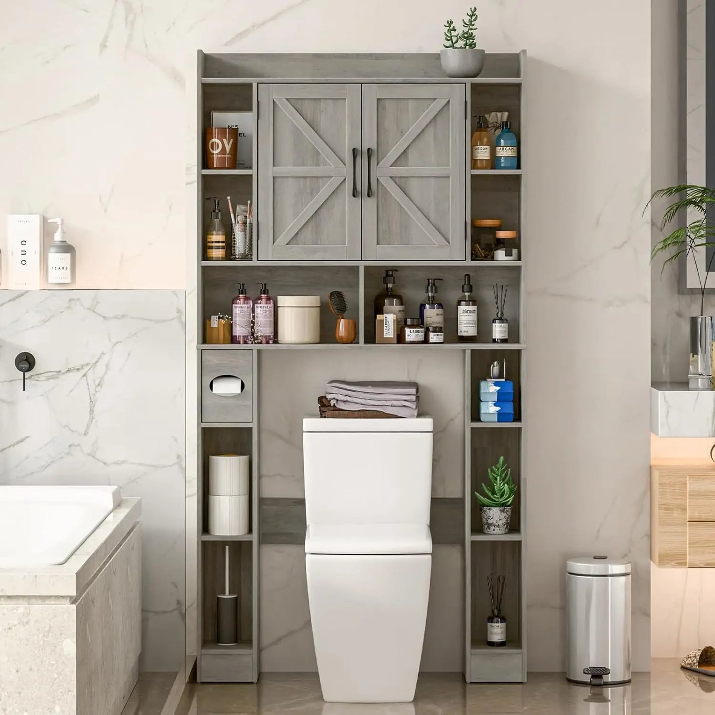 RBXCH Farmhouse Over Toilet Storage Cabinet With Barn Doors