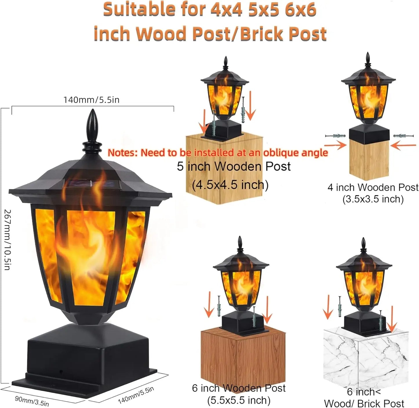 SZRSTH Waterproof Outdoor Solar Flame Post Light Set