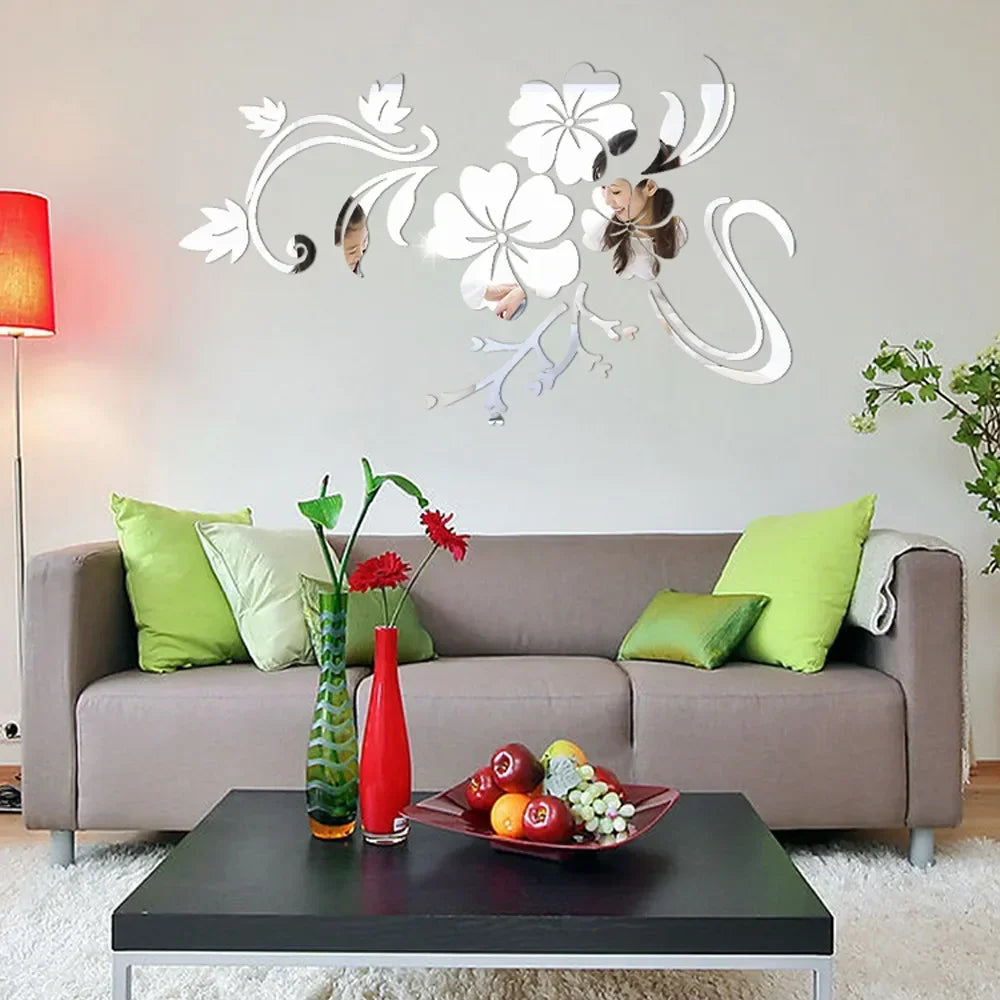 Censor Acrylic Flower Mirror 3D Wall Art Sticker Bedroom