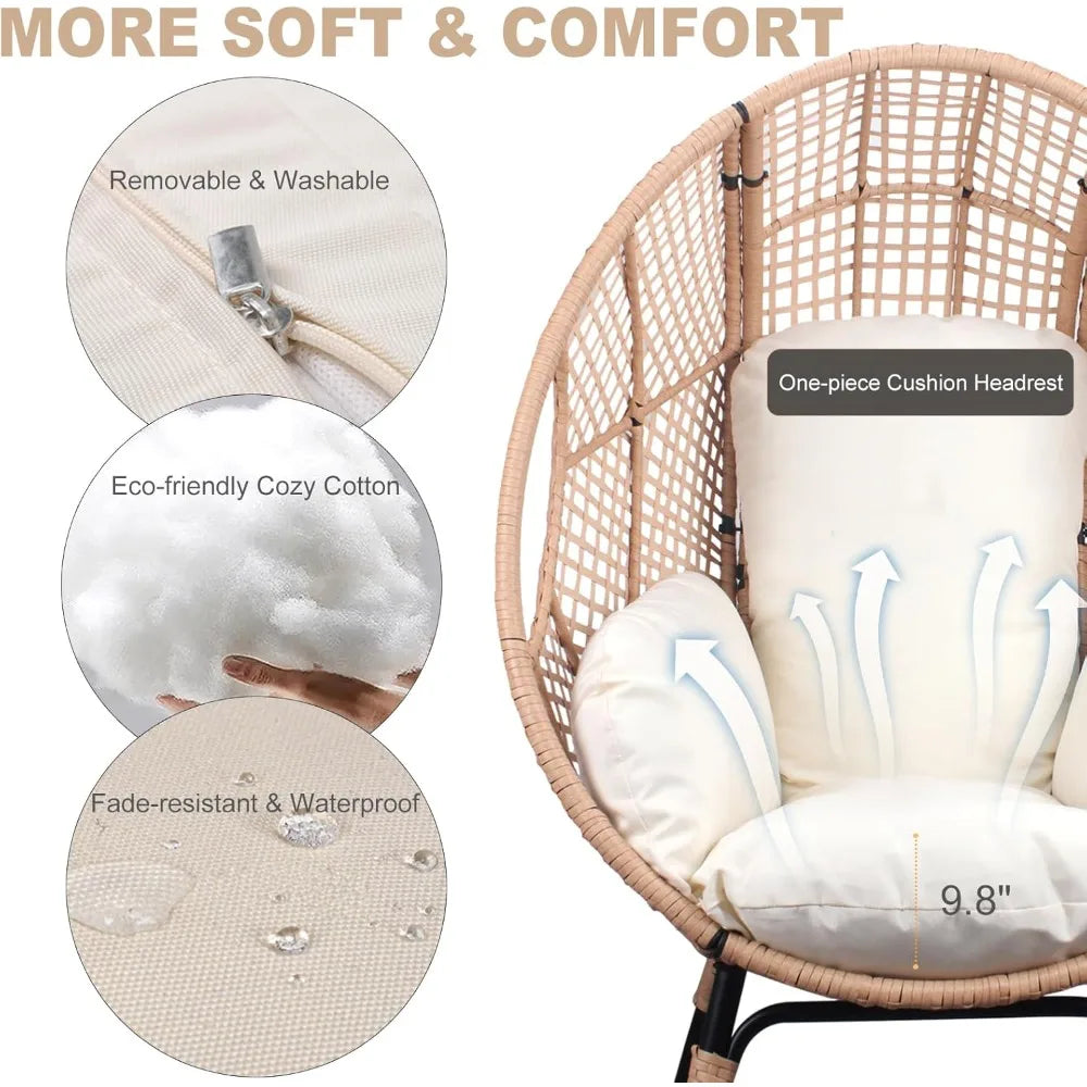 Outdoor Egg Chair Wicker Basket Lounger with Cushion