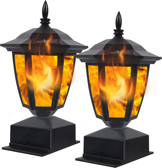 SZRSTH Solar Flickering Flame Post Cap Lights Outdoor
