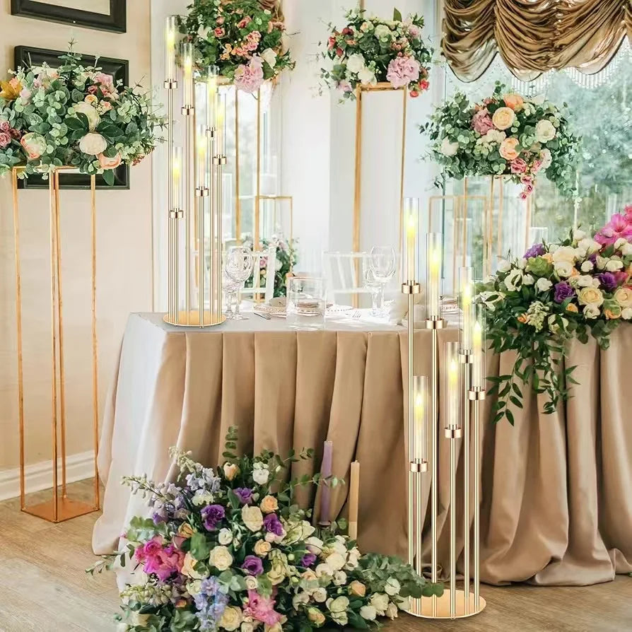 Tall Metal Floor Candlestick Holder With LED Candles