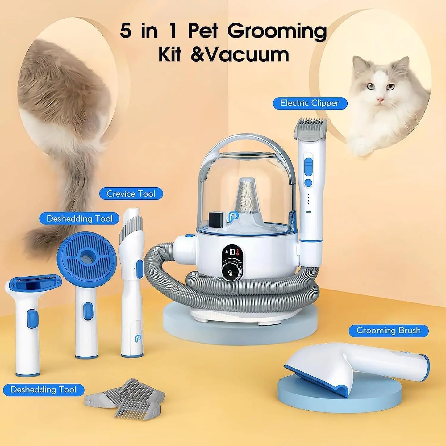 HiMISSH 5 In 1 Pet Vacuum Grooming Kit Self Cleaning