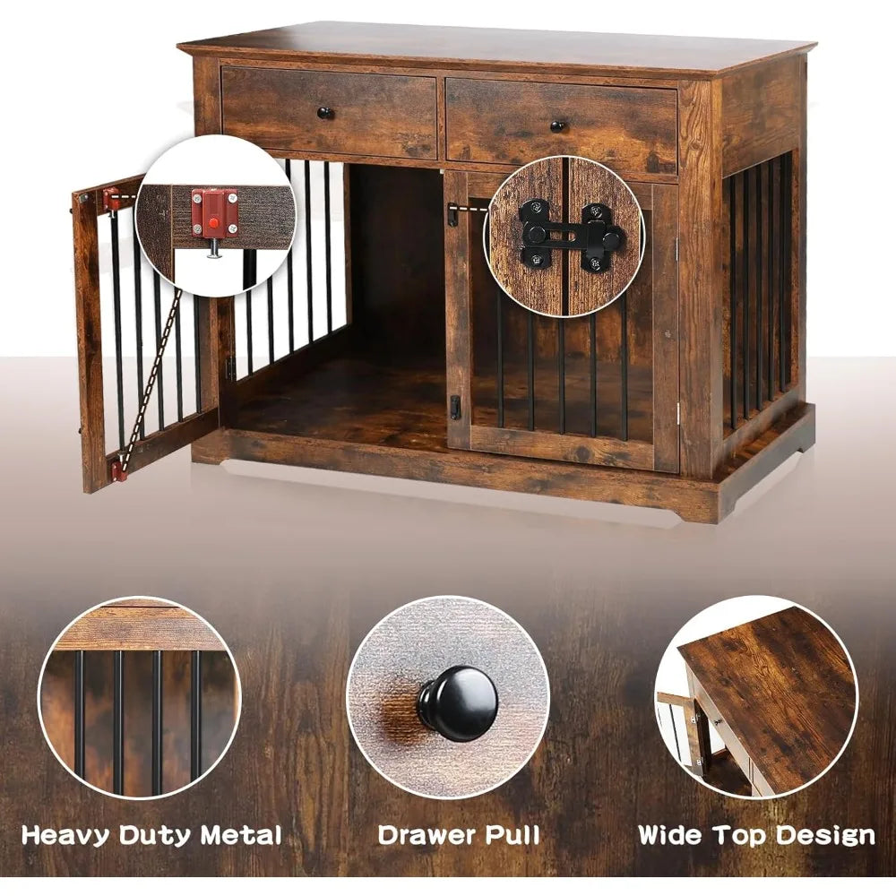 HuanZhuang Wooden Large Dog Crate End Table with Storage