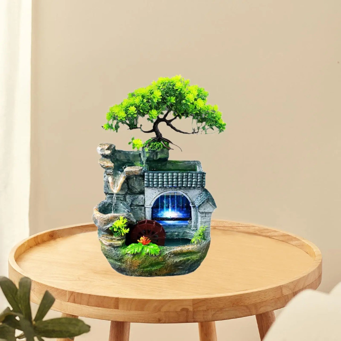 MagiDeal Tabletop Water Fountain with Colorful LED Light