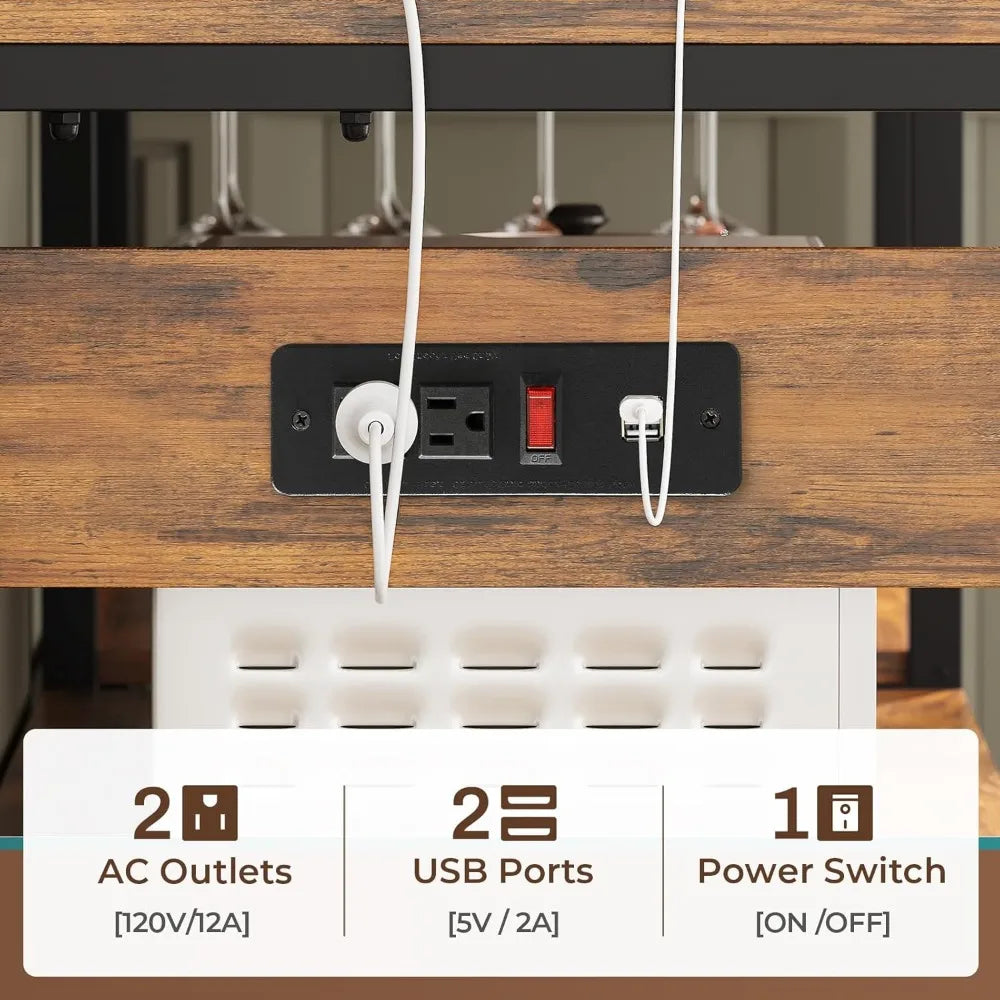 RBXCH Bakers Rack With Power Outlet And LED Light Storage