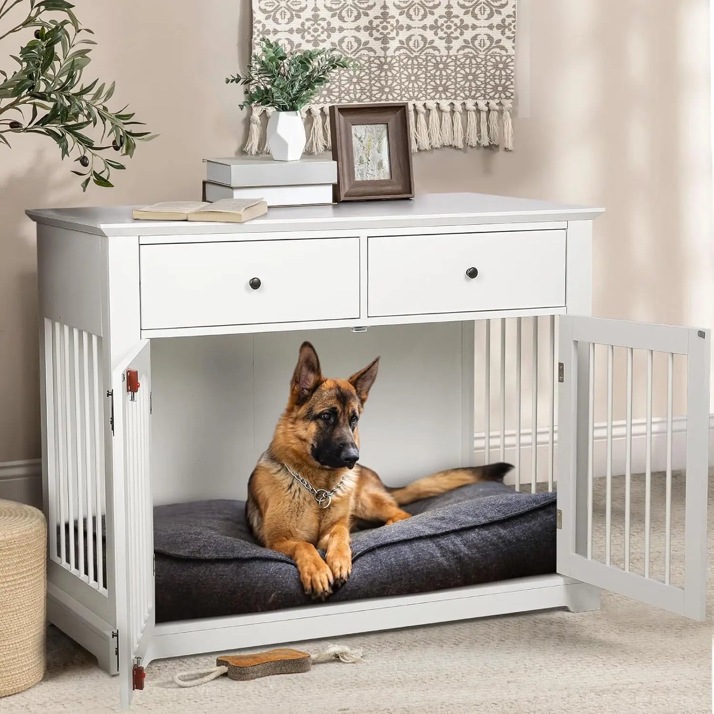 Huanzhuang Wooden Dog Crate Furniture with Storage Drawers