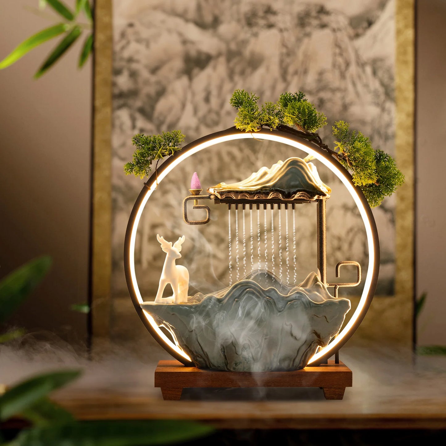 Bymaocar Tabletop LED Waterfall Fountain With Mist Maker