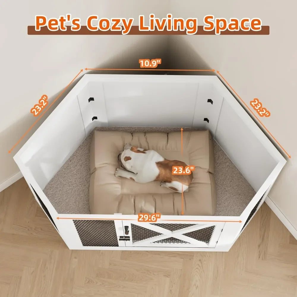 GUANGBAI Corner Dog Crate End Table With Mesh Kennel