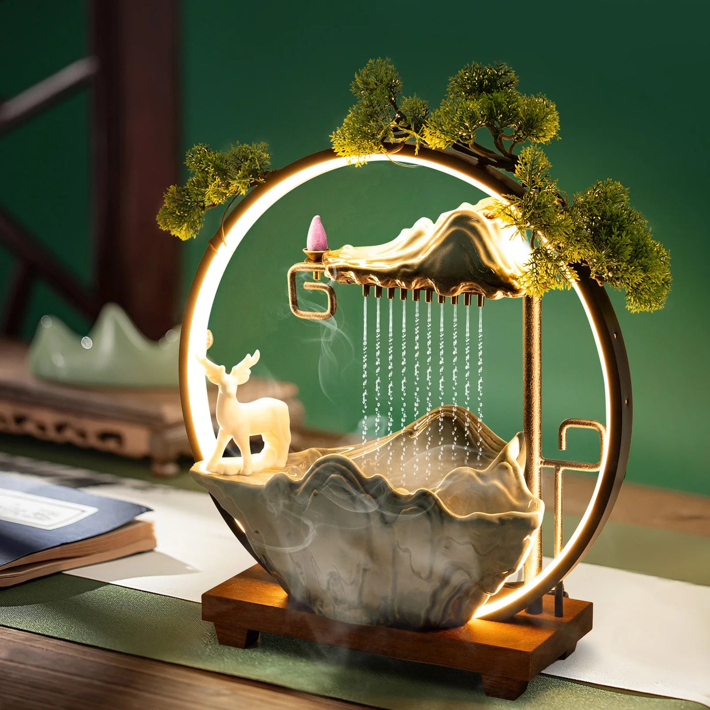 Bymaocar Tabletop LED Waterfall Fountain With Mist Maker