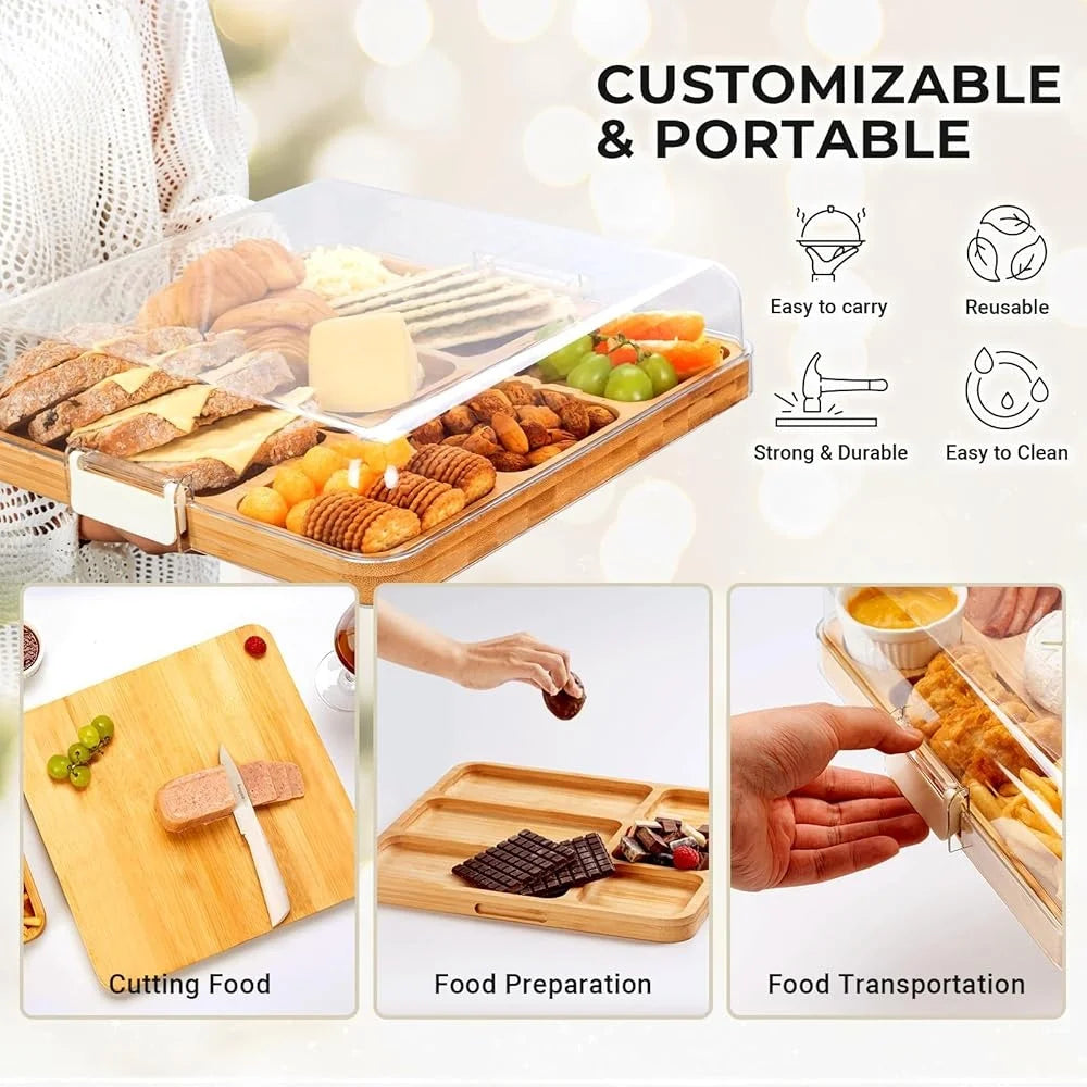 Bamboo Charcuterie Board with Lid for Entertaining and Gifting