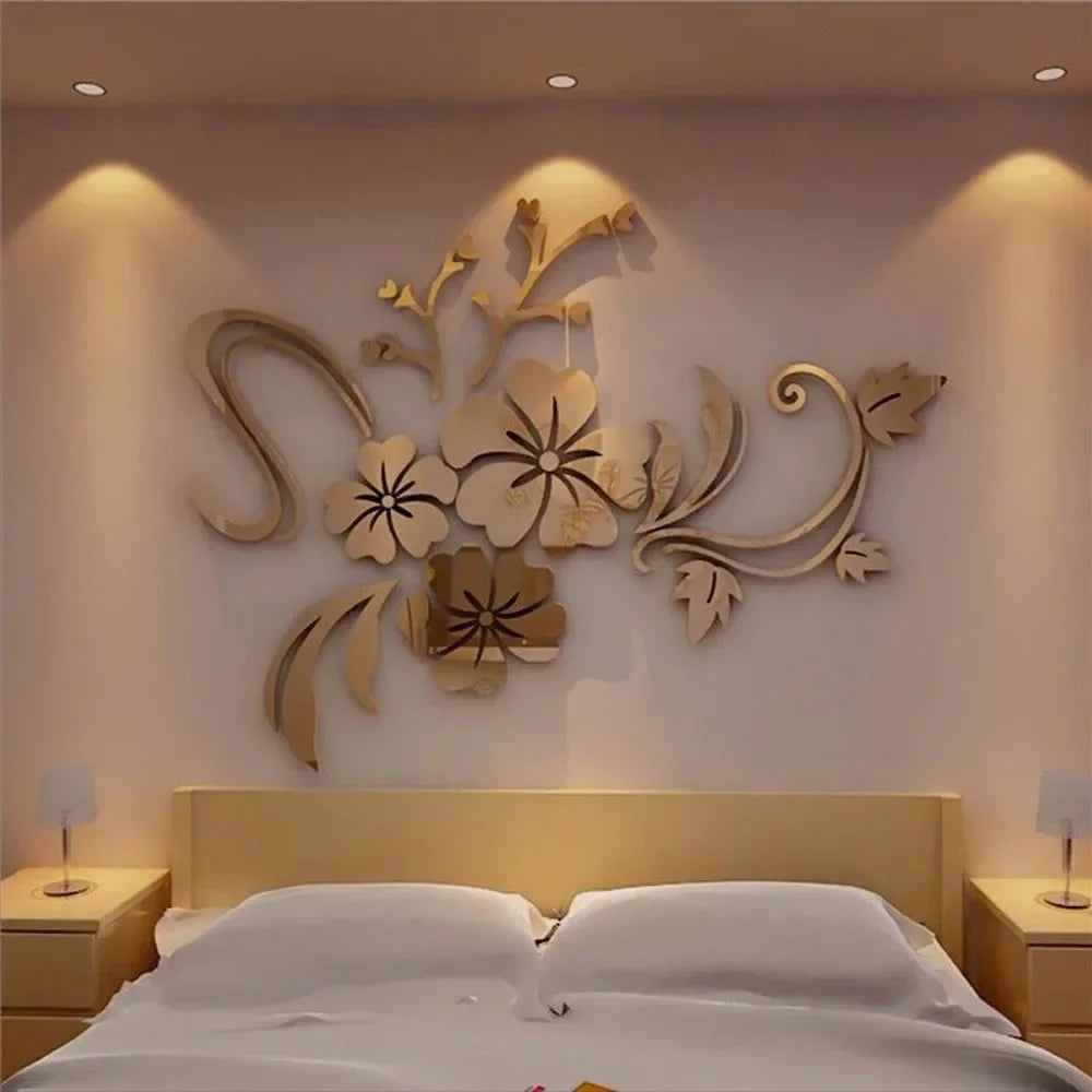 Censor Acrylic Flower Mirror 3D Wall Art Sticker Bedroom