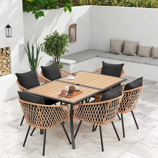 7 Piece All Weather Rattan Outdoor Dining Set Cushions