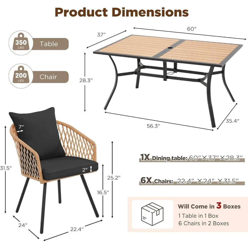 7 Piece All Weather Rattan Outdoor Dining Set Cushions