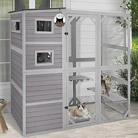 Color Outdoor Cat House Four Tier Wooden Catio Shelter