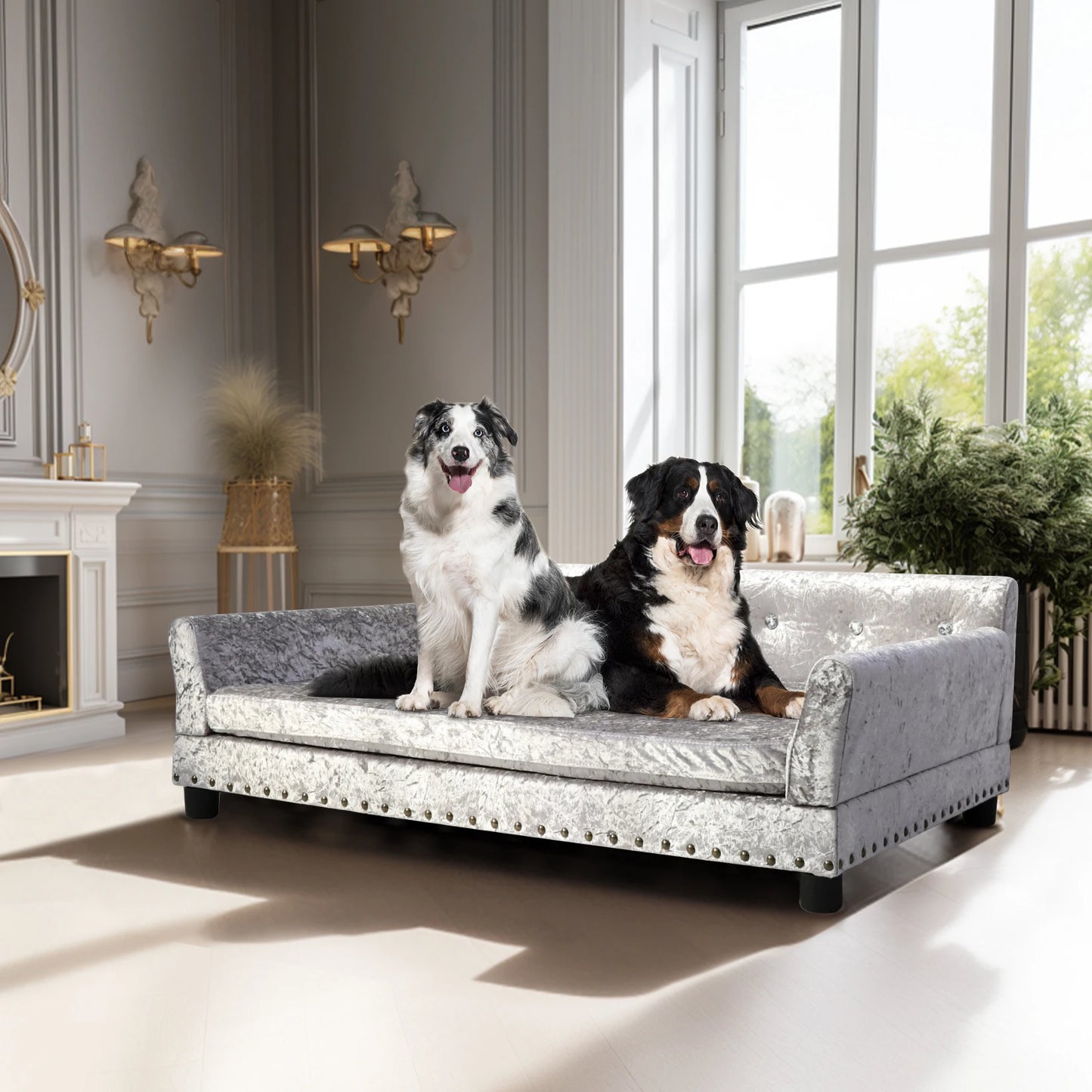 Borwart Luxury Velvet Tufted Dog Sofa Bed Upholstered