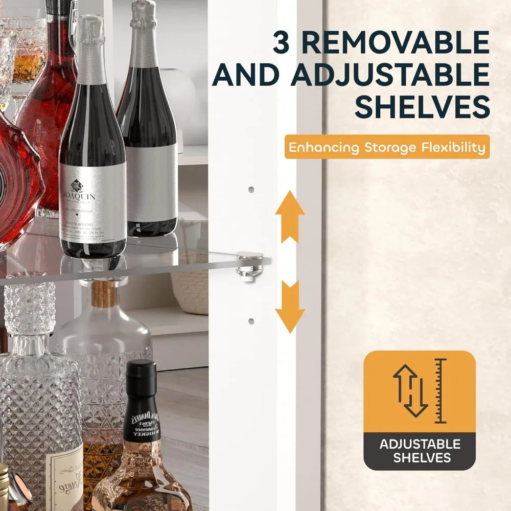 ZHUOTING Corner Bar Cabinet LED Light Mirror Antique