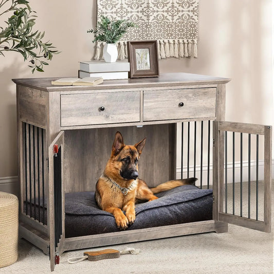 Huanzhuang Wooden Dog Crate Furniture with Storage Drawers