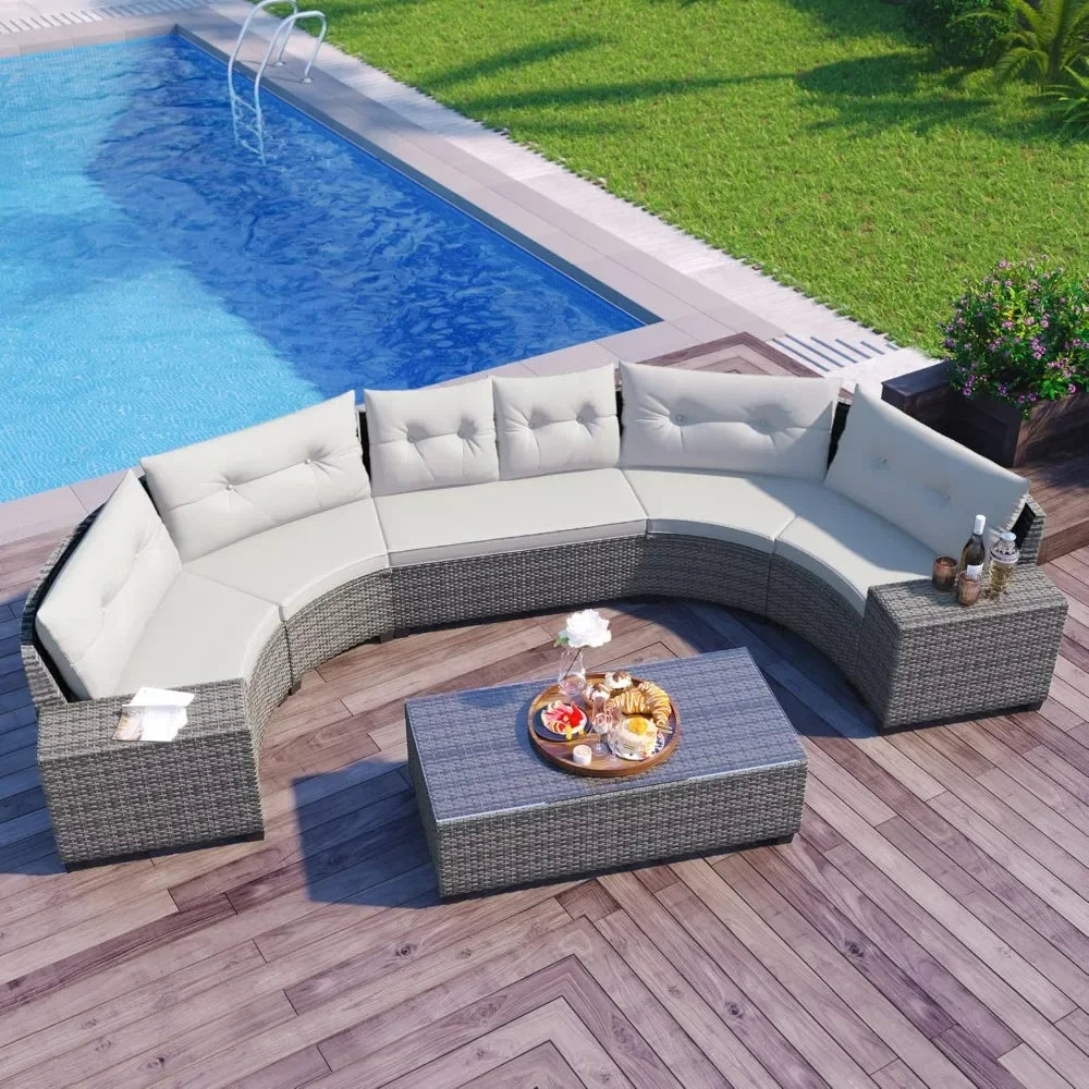8-Pieces Outdoor Wicker Round Sofa Set All Weather