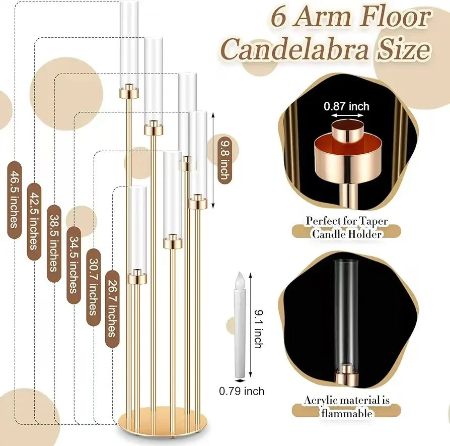Metal Floor Candlestick Holder With LED Candles For Events