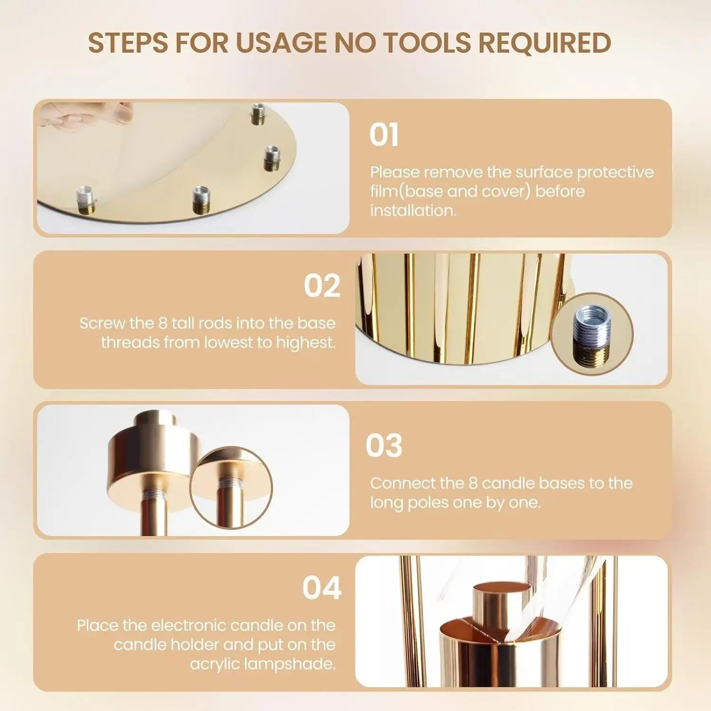 Metal Floor Candlestick Holder With LED Candles For Events