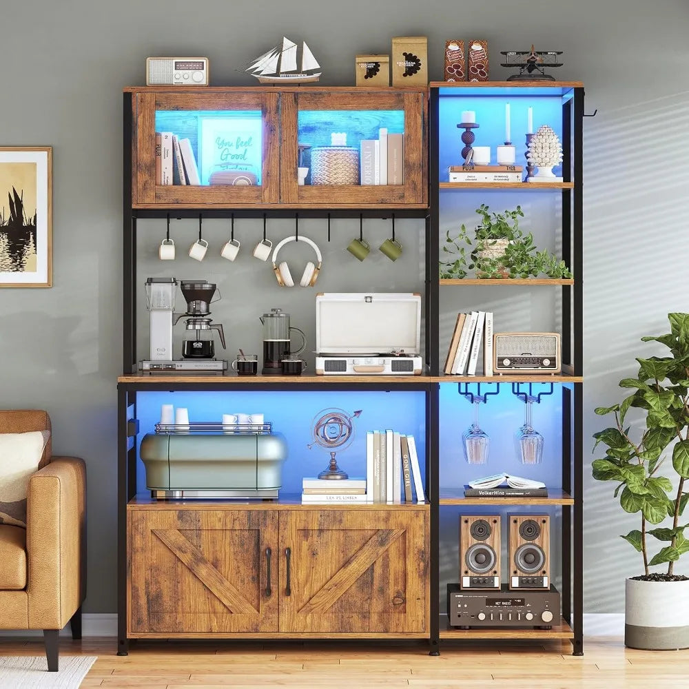 RBXCH Bakers Rack With Power Outlet And LED Light Storage