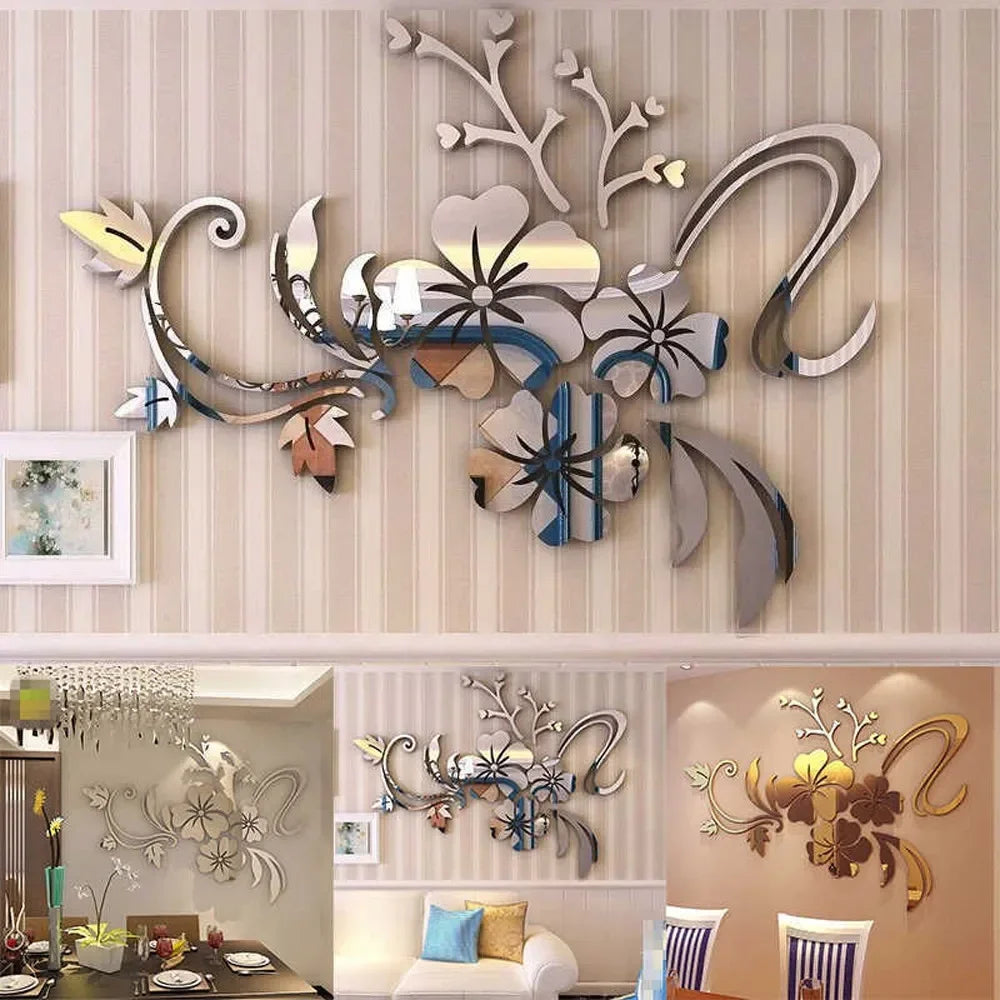Censor Acrylic Flower Mirror 3D Wall Art Sticker Bedroom