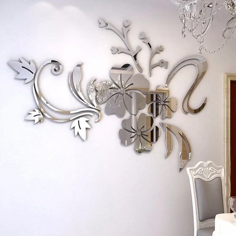 Censor Acrylic Flower Mirror 3D Wall Art Sticker Bedroom