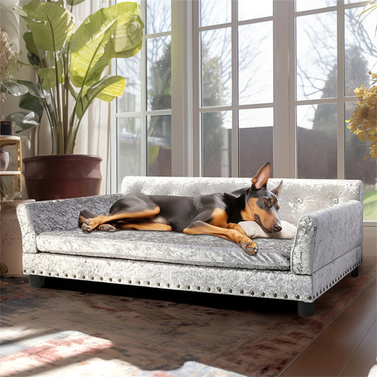 Borwart Luxury Velvet Tufted Dog Sofa Bed Upholstered