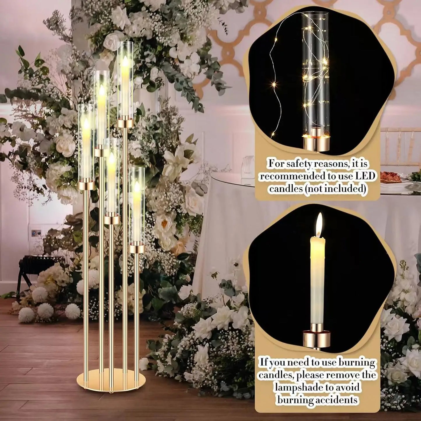Metal Floor Candlestick Holder With LED Candles For Events