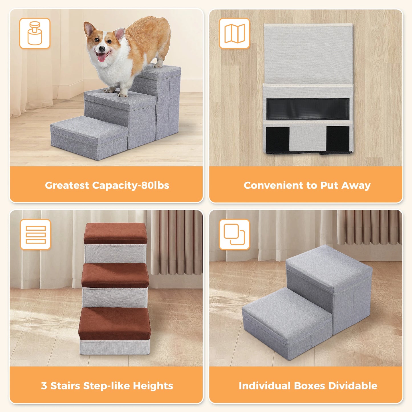 PAWZ Road Foldable Dog Stairs With Storage Ramp Indoor