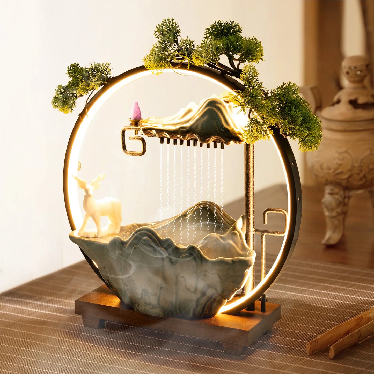 Bymaocar Tabletop LED Waterfall Fountain With Mist Maker