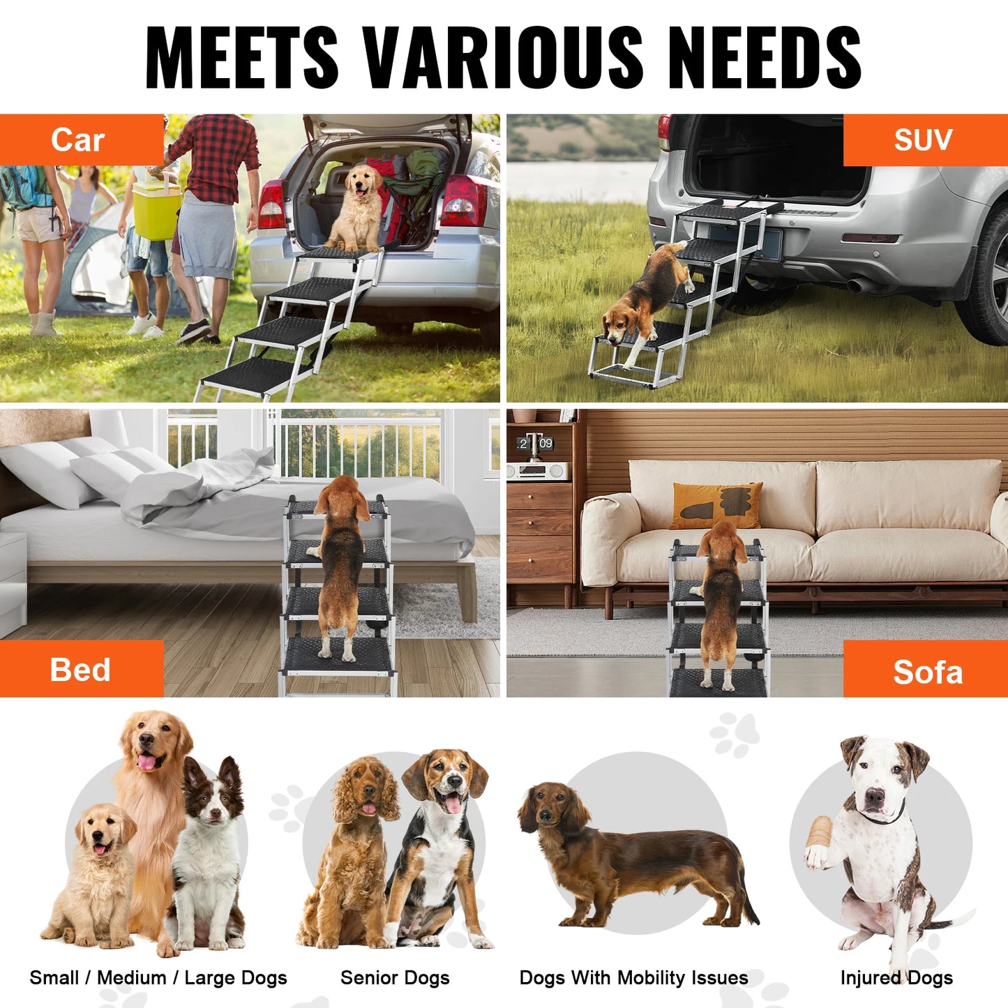 SucceBuy Folding Portable Aluminum Dog Car Steps Wide