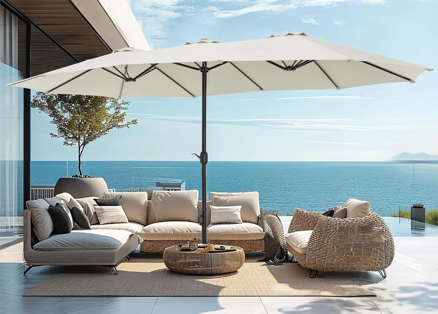 XMSJ Outdoor Market Rectangle Umbrella With Stand Base