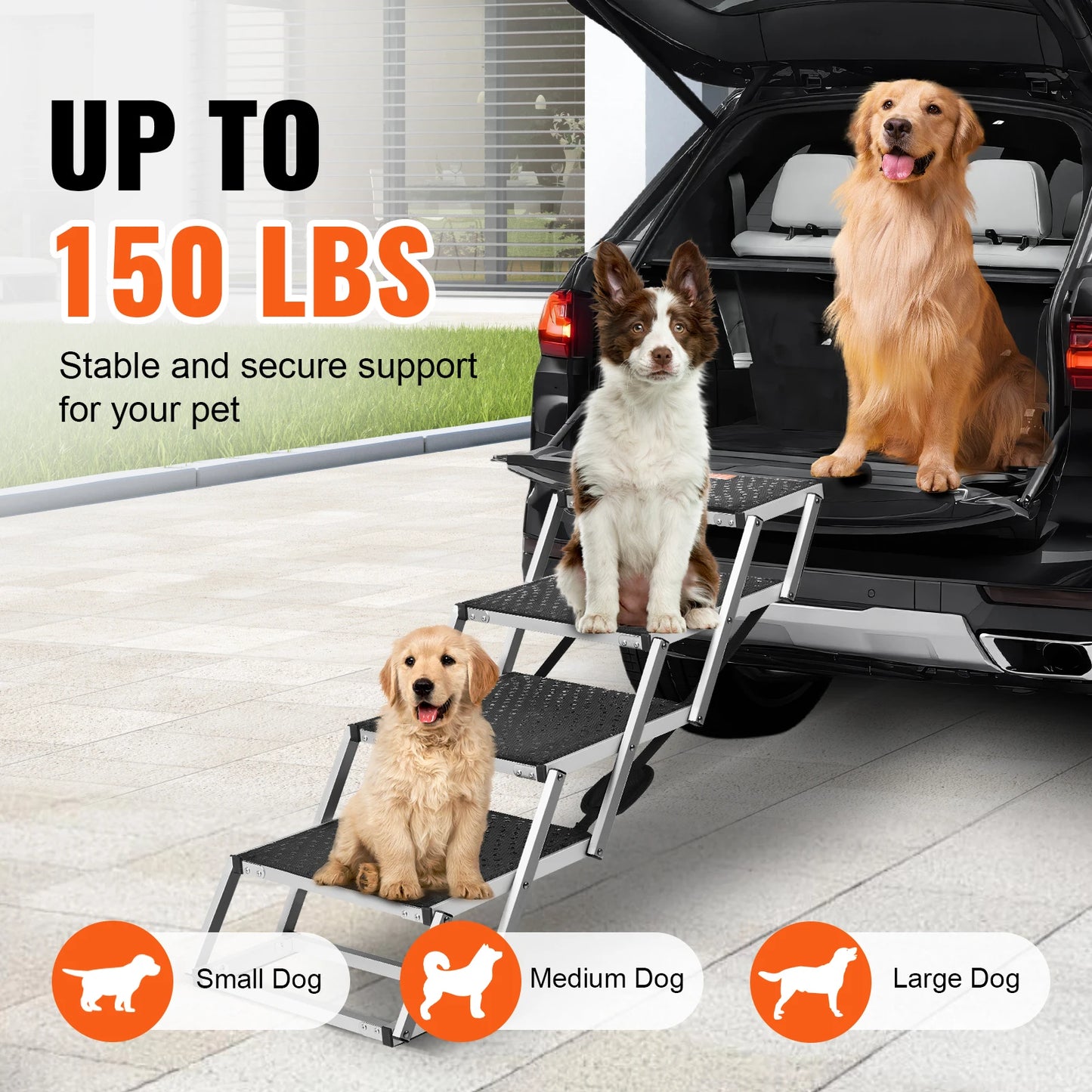 SucceBuy Folding Portable Aluminum Dog Car Steps Wide