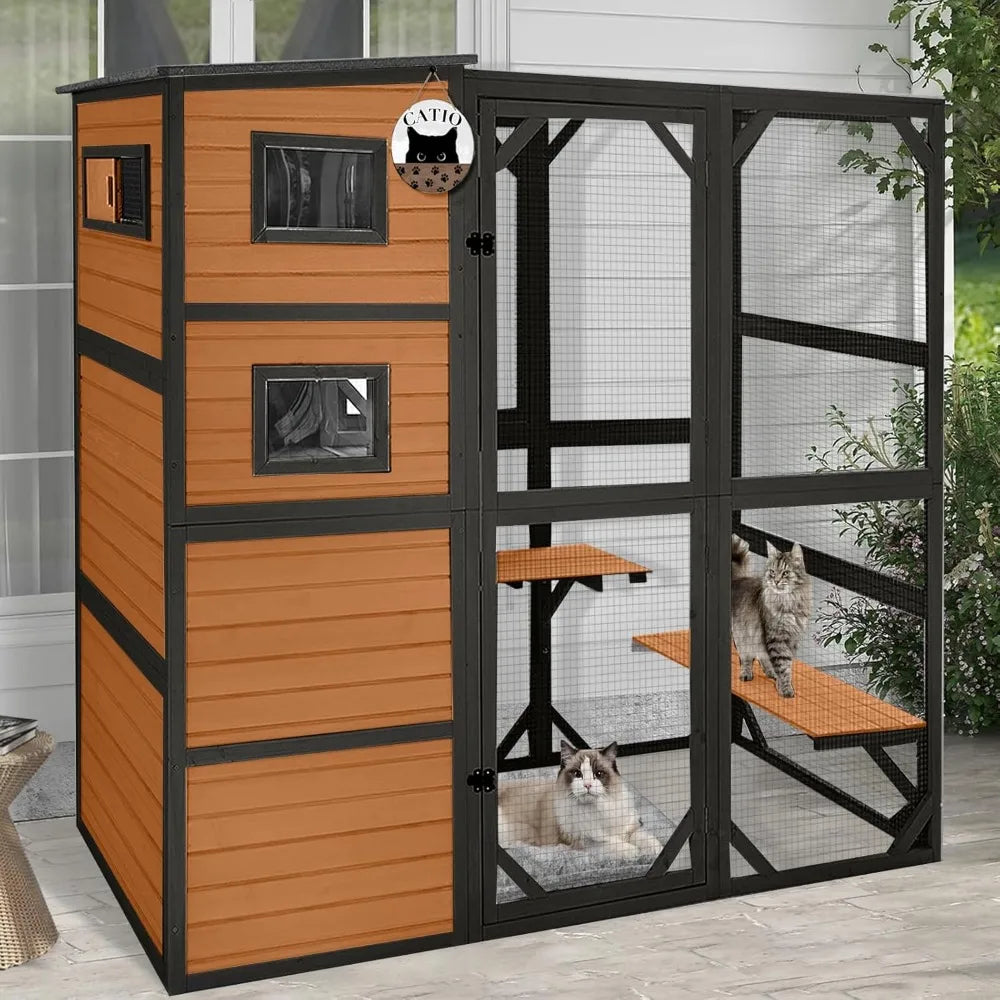 Color Outdoor Cat House Four Tier Wooden Catio Shelter