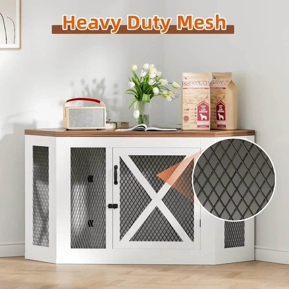 GUANGBAI Corner Dog Crate End Table With Mesh Kennel
