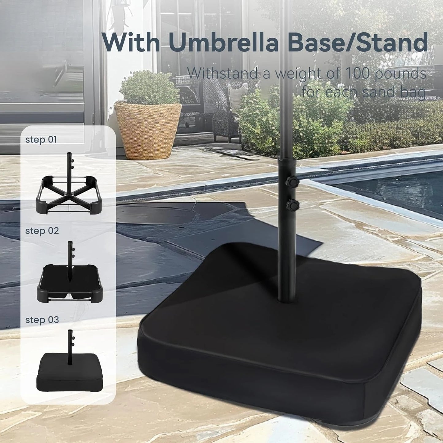 XMSJ Outdoor Market Rectangle Umbrella With Stand Base
