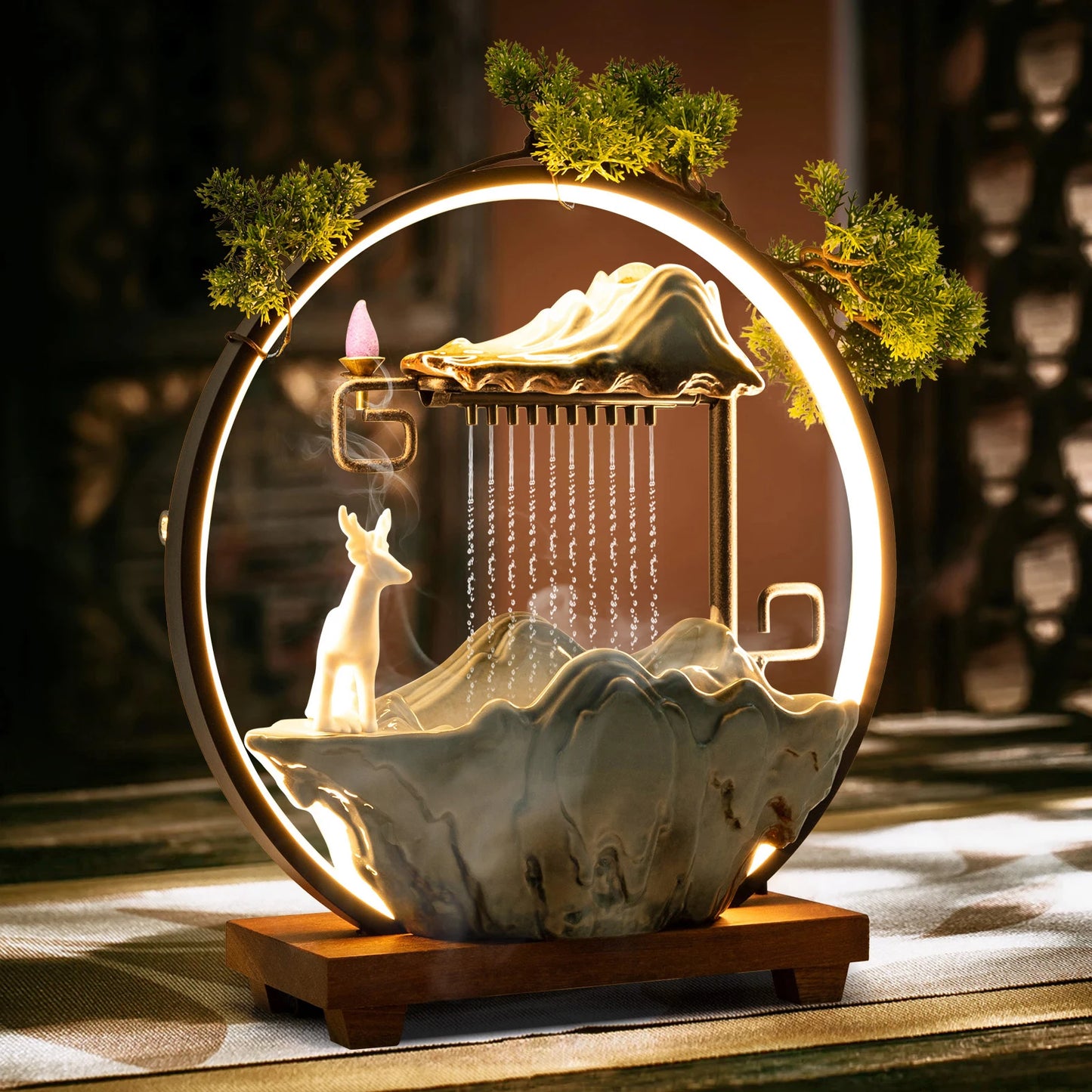 Bymaocar Tabletop LED Waterfall Fountain With Mist Maker