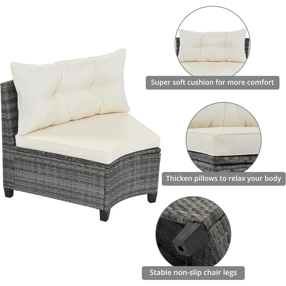 8-Pieces Outdoor Wicker Round Sofa Set All Weather