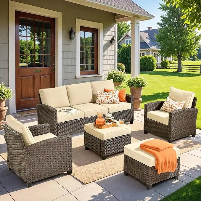 Patio Furniture Set 5 Pieces Outdoor Wicker Rattan Sofa