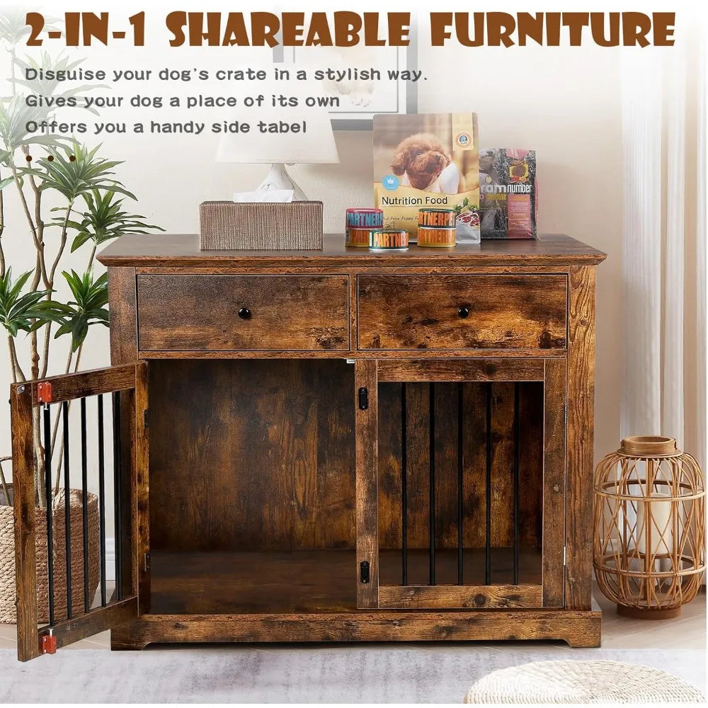 HuanZhuang Wooden Large Dog Crate End Table with Storage